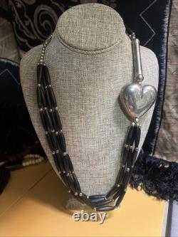 Antique Navajo Native American Silver Beaded Statement Necklace