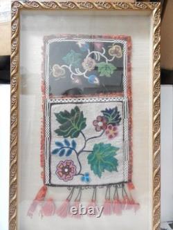 Antique Ojibway Beaded Bandolier Bag / Pouch Professionally Framed