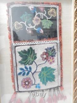 Antique Ojibway Beaded Bandolier Bag / Pouch Professionally Framed