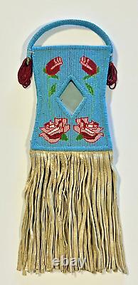 Antique Original Beaded Native American Indian Mirror Bag Early 1900's