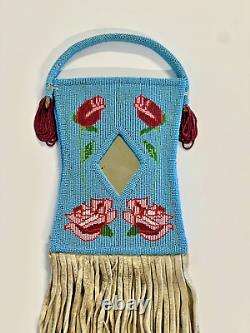 Antique Original Beaded Native American Indian Mirror Bag Early 1900's