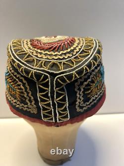 Antique Original Native American Beaded Iroquois Mohawk Glengarry Hat 1880s