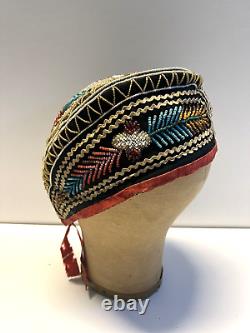 Antique Original Native American Beaded Iroquois Mohawk Glengarry Hat 1880s