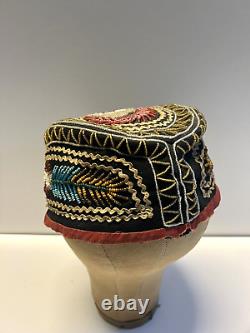 Antique Original Native American Beaded Iroquois Mohawk Glengarry Hat 1880s