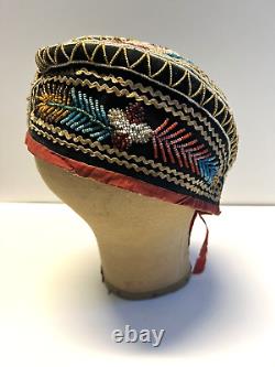 Antique Original Native American Beaded Iroquois Mohawk Glengarry Hat 1880s