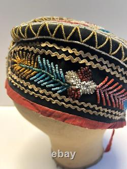 Antique Original Native American Beaded Iroquois Mohawk Glengarry Hat 1880s