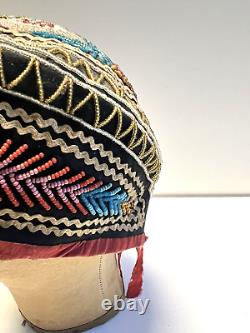 Antique Original Native American Beaded Iroquois Mohawk Glengarry Hat 1880s