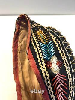 Antique Original Native American Beaded Iroquois Mohawk Glengarry Hat 1880s