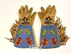 Antique Original Native American Indian Beaded Gloves Gauntlets 1890s-1900s