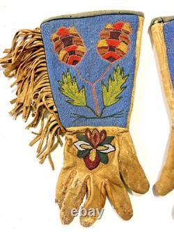 Antique Original Native American Indian Beaded Gloves Gauntlets 1890s-1900s