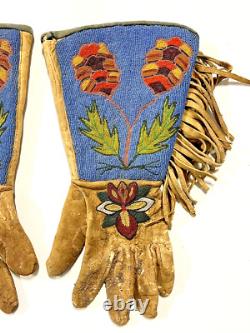 Antique Original Native American Indian Beaded Gloves Gauntlets 1890s-1900s