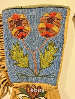 Antique Original Native American Indian Beaded Gloves Gauntlets 1890s-1900s