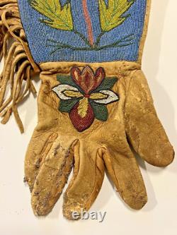 Antique Original Native American Indian Beaded Gloves Gauntlets 1890s-1900s