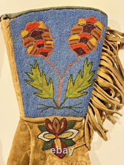 Antique Original Native American Indian Beaded Gloves Gauntlets 1890s-1900s