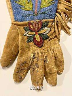 Antique Original Native American Indian Beaded Gloves Gauntlets 1890s-1900s