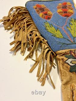 Antique Original Native American Indian Beaded Gloves Gauntlets 1890s-1900s