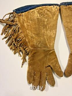Antique Original Native American Indian Beaded Gloves Gauntlets 1890s-1900s