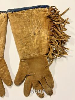 Antique Original Native American Indian Beaded Gloves Gauntlets 1890s-1900s