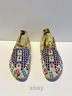 Antique Original Native American Indian Beaded Moccasins Late 1880's Lot K