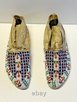 Antique Original Native American Indian Beaded Moccasins Late 1880's Lot K