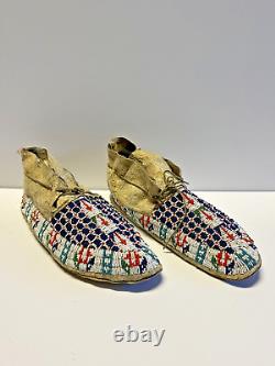 Antique Original Native American Indian Beaded Moccasins Late 1880's Lot K
