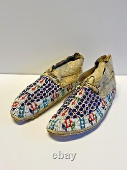 Antique Original Native American Indian Beaded Moccasins Late 1880's Lot K