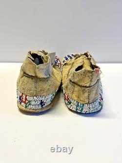 Antique Original Native American Indian Beaded Moccasins Late 1880's Lot K