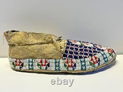 Antique Original Native American Indian Beaded Moccasins Late 1880's Lot K