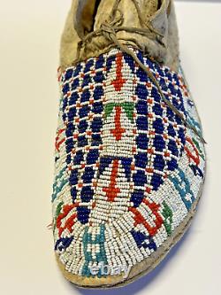 Antique Original Native American Indian Beaded Moccasins Late 1880's Lot K