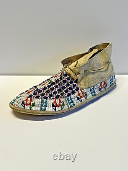 Antique Original Native American Indian Beaded Moccasins Late 1880's Lot K