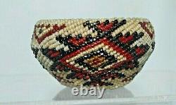 Antique Paiute Washoe Native American Beaded Basket Patriotic Red White Blue