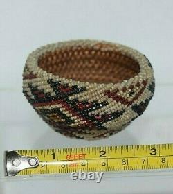 Antique Paiute Washoe Native American Beaded Basket Patriotic Red White Blue