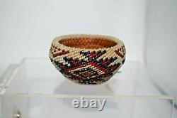 Antique Paiute Washoe Native American Beaded Basket Patriotic Red White Blue