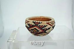 Antique Paiute Washoe Native American Beaded Basket Patriotic Red White Blue