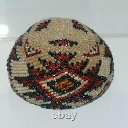 Antique Paiute Washoe Native American Beaded Basket Patriotic Red White Blue