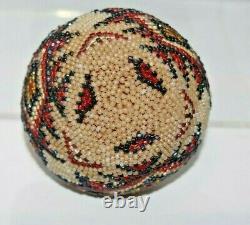 Antique Paiute Washoe Native American Beaded Basket Patriotic Red White Blue