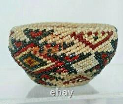 Antique Paiute Washoe Native American Beaded Basket Patriotic Red White Blue