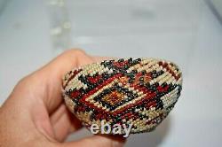 Antique Paiute Washoe Native American Beaded Basket Patriotic Red White Blue