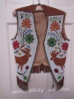 Antique Plains / Native American Beaded Vest w. Elk and Floral Theme about 1910