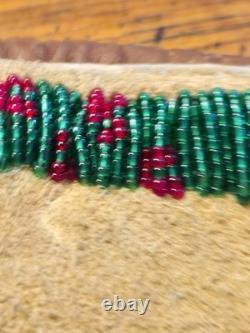 Antique Plateau Beaded Moccasins Rare Mens Size 12 Sheepskin Brass Trade Spots