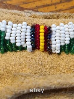 Antique Plateau Beaded Moccasins Rare Mens Size 12 Sheepskin Brass Trade Spots