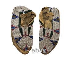 Antique Rare Hand Made Beaded Native American Moccasins Shoes California