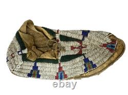 Antique Rare Hand Made Beaded Native American Moccasins Shoes California