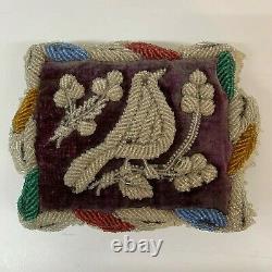 Antique Victorian Velvet Beaded Pin Cushion Pillow bird Native American Indian