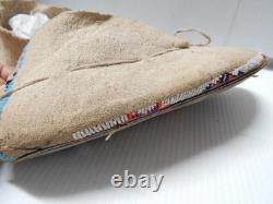 Antique Vintage Kiowa Indian Beaded Moccasins Hard Soles Brain Tanned