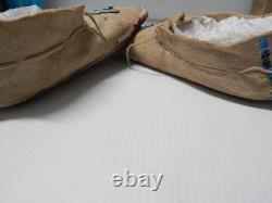 Antique Vintage Kiowa Indian Beaded Moccasins Hard Soles Brain Tanned