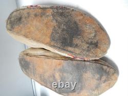 Antique Vintage Kiowa Indian Beaded Moccasins Hard Soles Brain Tanned