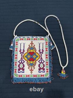 Antique Vintage Native American Hand Beaded Small Purse Tobacco Bag Authentic
