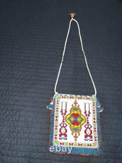 Antique Vintage Native American Hand Beaded Small Purse Tobacco Bag Authentic