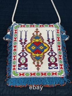 Antique Vintage Native American Hand Beaded Small Purse Tobacco Bag Authentic